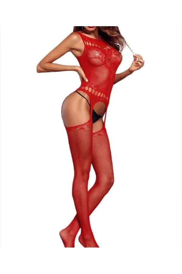 Bodystocking Red media entera lencería sexy