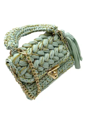 BOLSOS CROCHET FIESTA VERDES Y DORADOS PARA BODAS