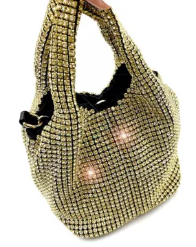 BOLSOS DORADOS CON ELEGANTE DECORACION DE PEDRERIA BRILLO