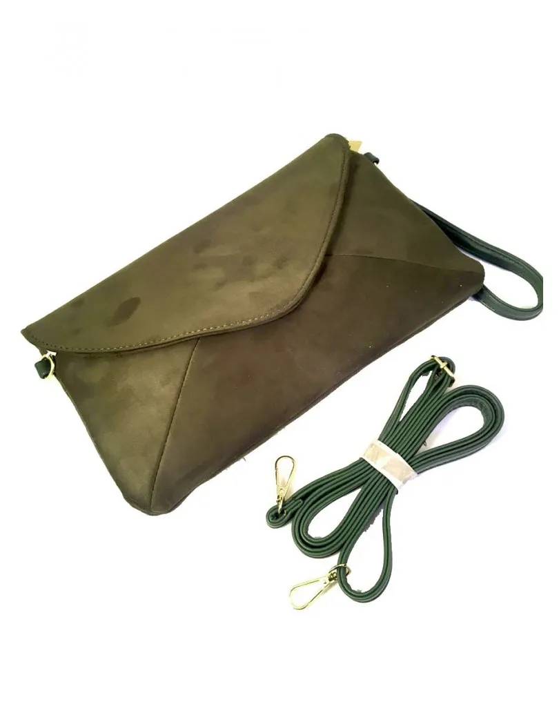 BOLSOS ONLINE VERDE MILITAR TIPO SOBRE Y BANDOLERA