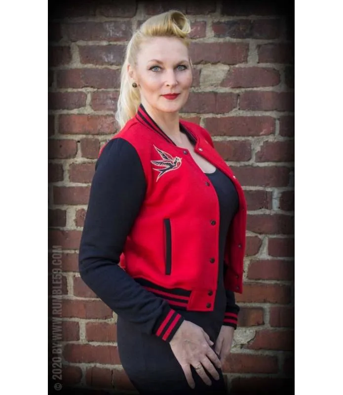 Chaqueta Beisbolera Para Mujer "Good Or Bad" (Rojo/Negro) / Ladies Sweat College Jacket (Red/Black) - Rumble59 RUM454