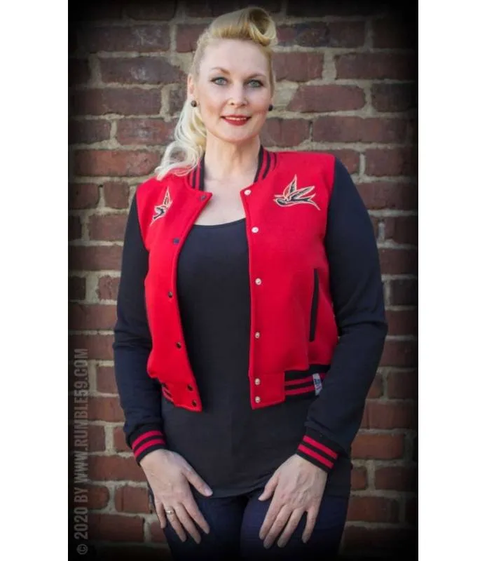 Chaqueta Beisbolera Para Mujer "Good Or Bad" (Rojo/Negro) / Ladies Sweat College Jacket (Red/Black) - Rumble59 RUM454