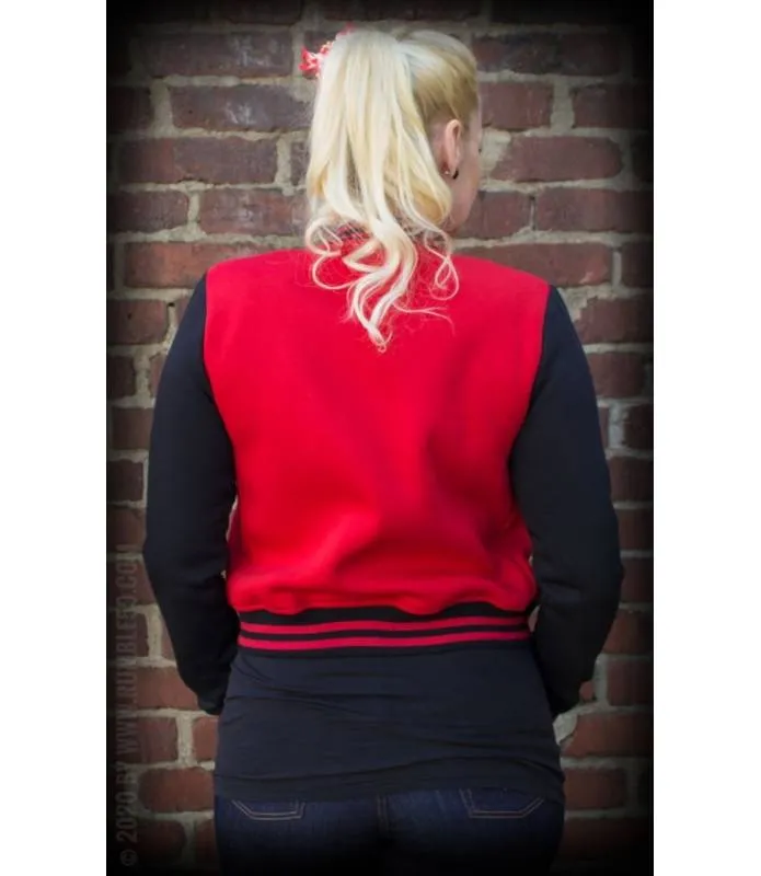 Chaqueta Beisbolera Para Mujer "Good Or Bad" (Rojo/Negro) / Ladies Sweat College Jacket (Red/Black) - Rumble59 RUM454