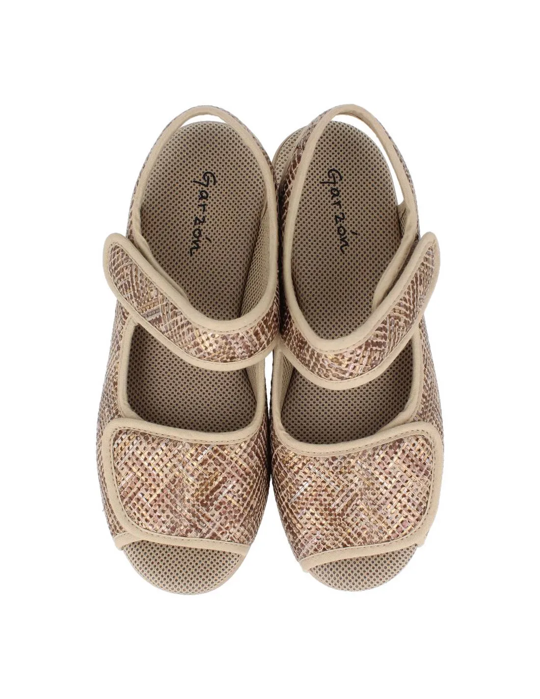 Garzón - Zapatillas Mujer Rejilla Velcros Serpiente Beige