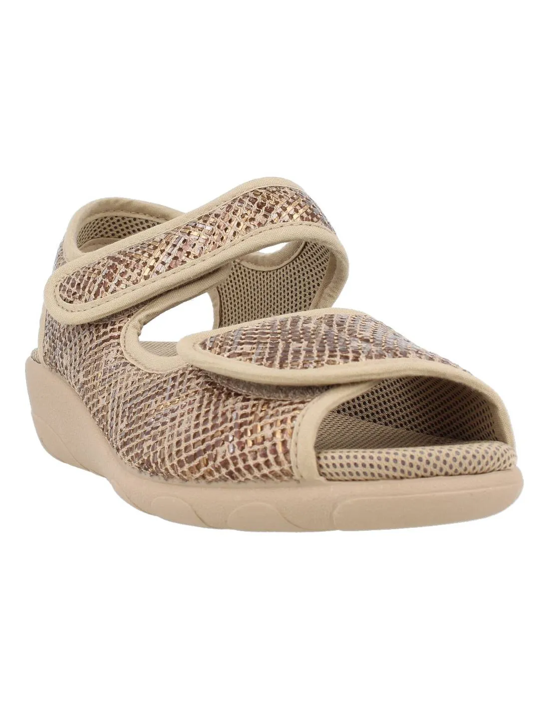 Garzón - Zapatillas Mujer Rejilla Velcros Serpiente Beige