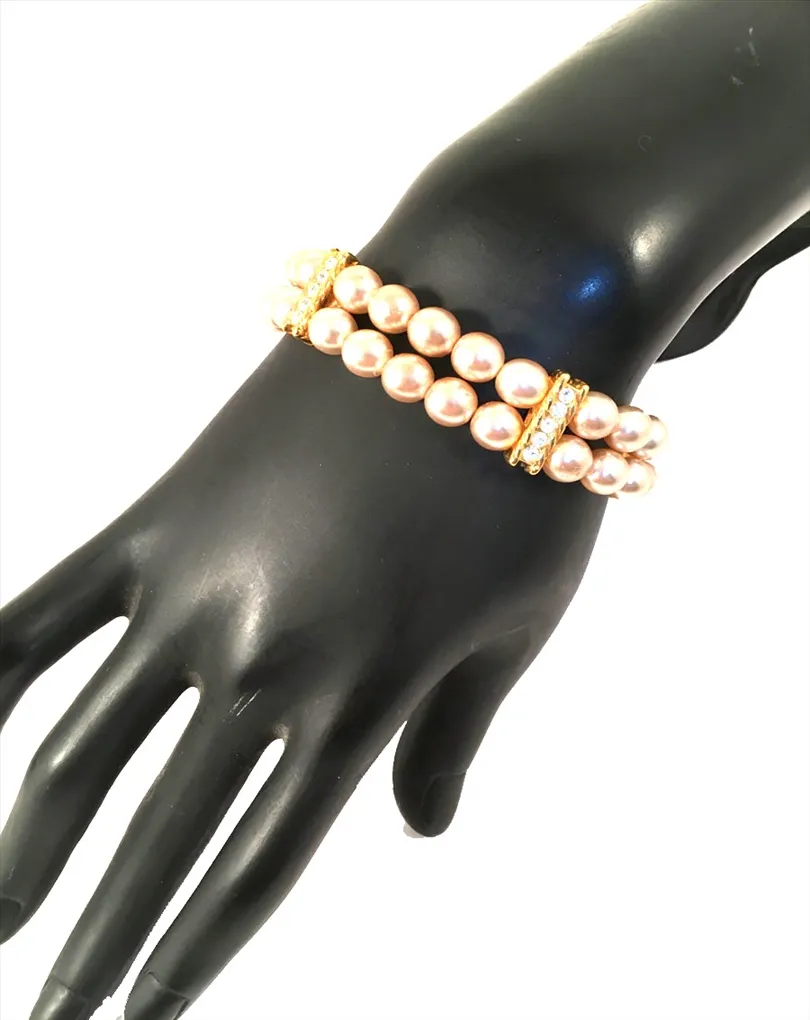 PULSERAS DORADAS CON DOBLE HILERA DE PERLAS