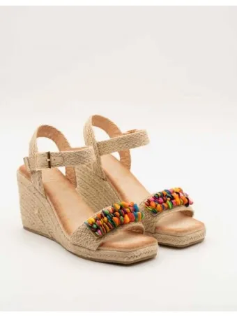 Sandalia Cuña Abalorios MOONKLEY Beige