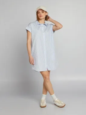 Vestido camisero de popelina - AZUL