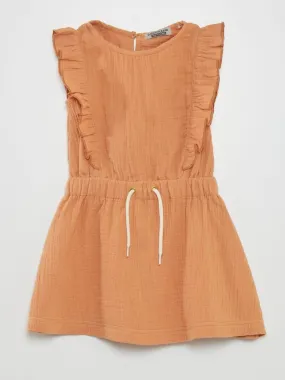 Vestido de gasa de algodón con volantes - NARANJA