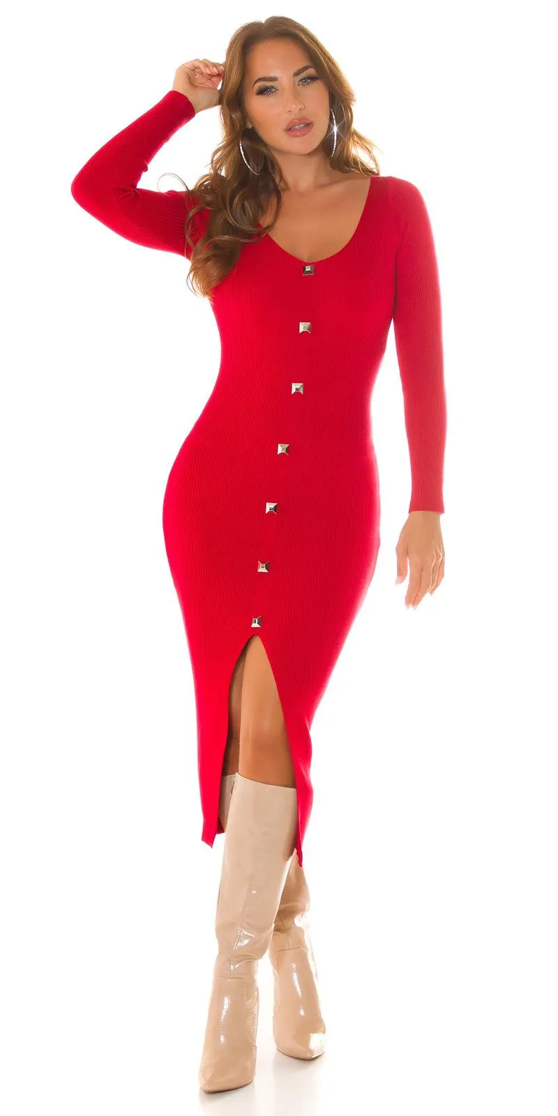 Vestido maxi de punto elegante rojo