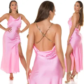 Vestido Maxi look satinado Glamour Rosa