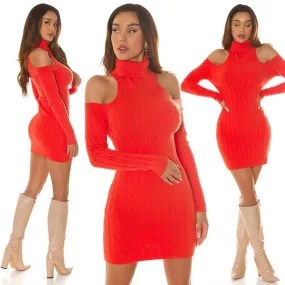 Vestido punto fino cuello alto naranja