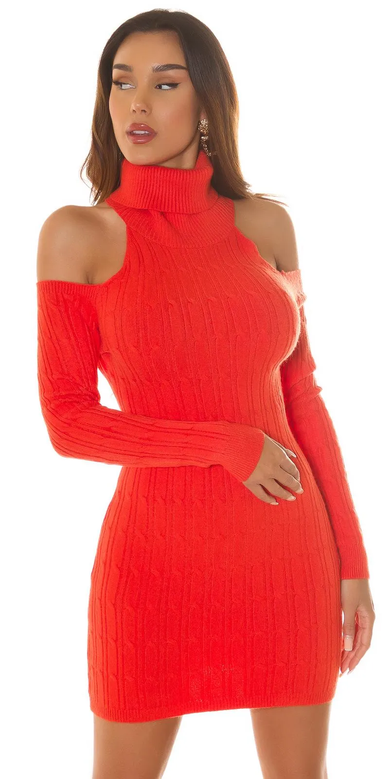 Vestido punto fino cuello alto naranja